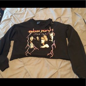 2-$12 Torn Bon Jovi cropped hoodie Size Medium